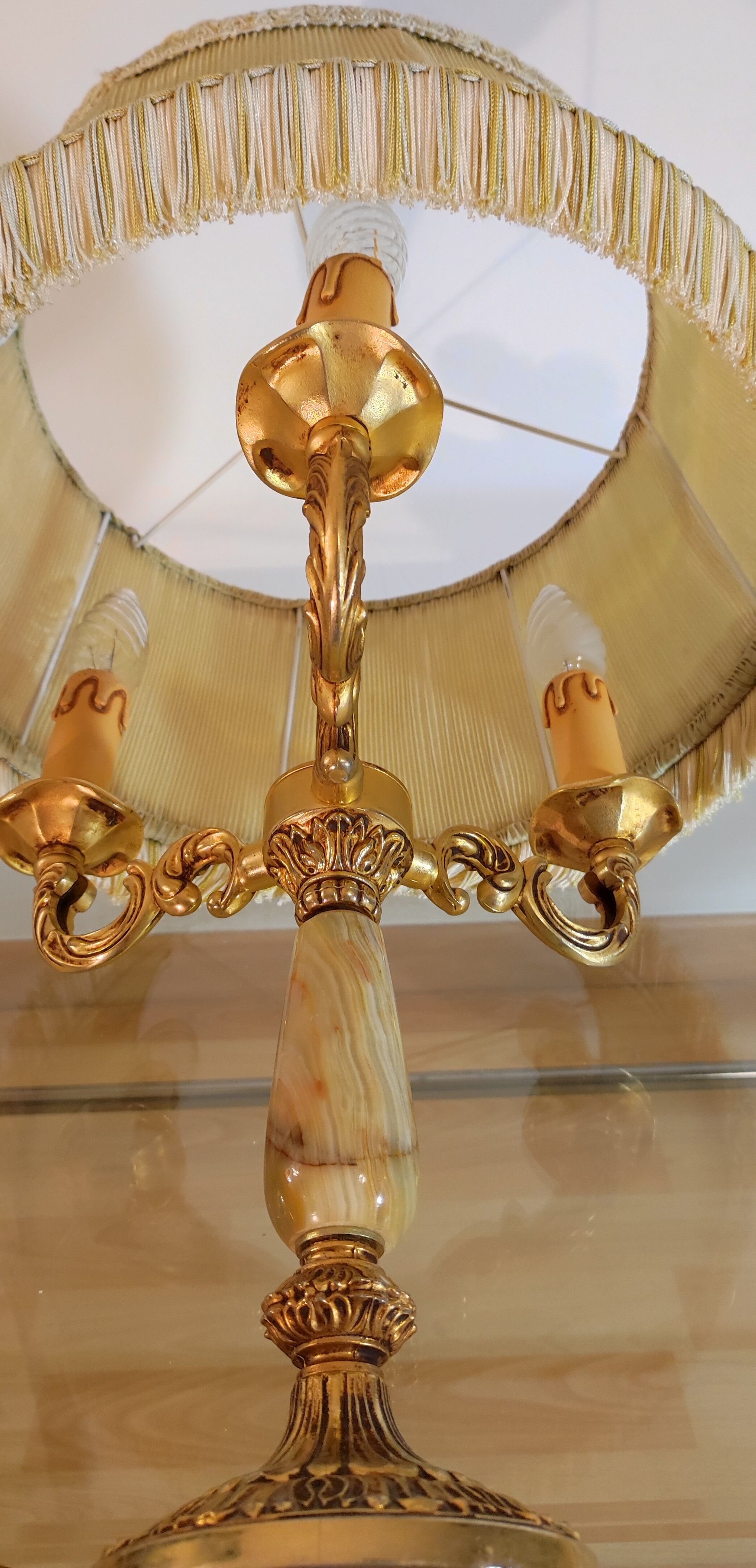 3-burner hot water bottle lamp, gilded bronze & onyx