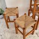 Paire de tabourets bois et paille vintage