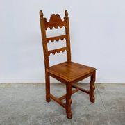 Set of 6 vintage solid oak high-back dining chairs – rustic European / Spanish revival