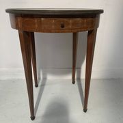 Round Louis XVI style pedestal table in marquetry wood, 20th century