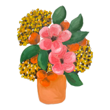 Peinture, vase rose et jaune