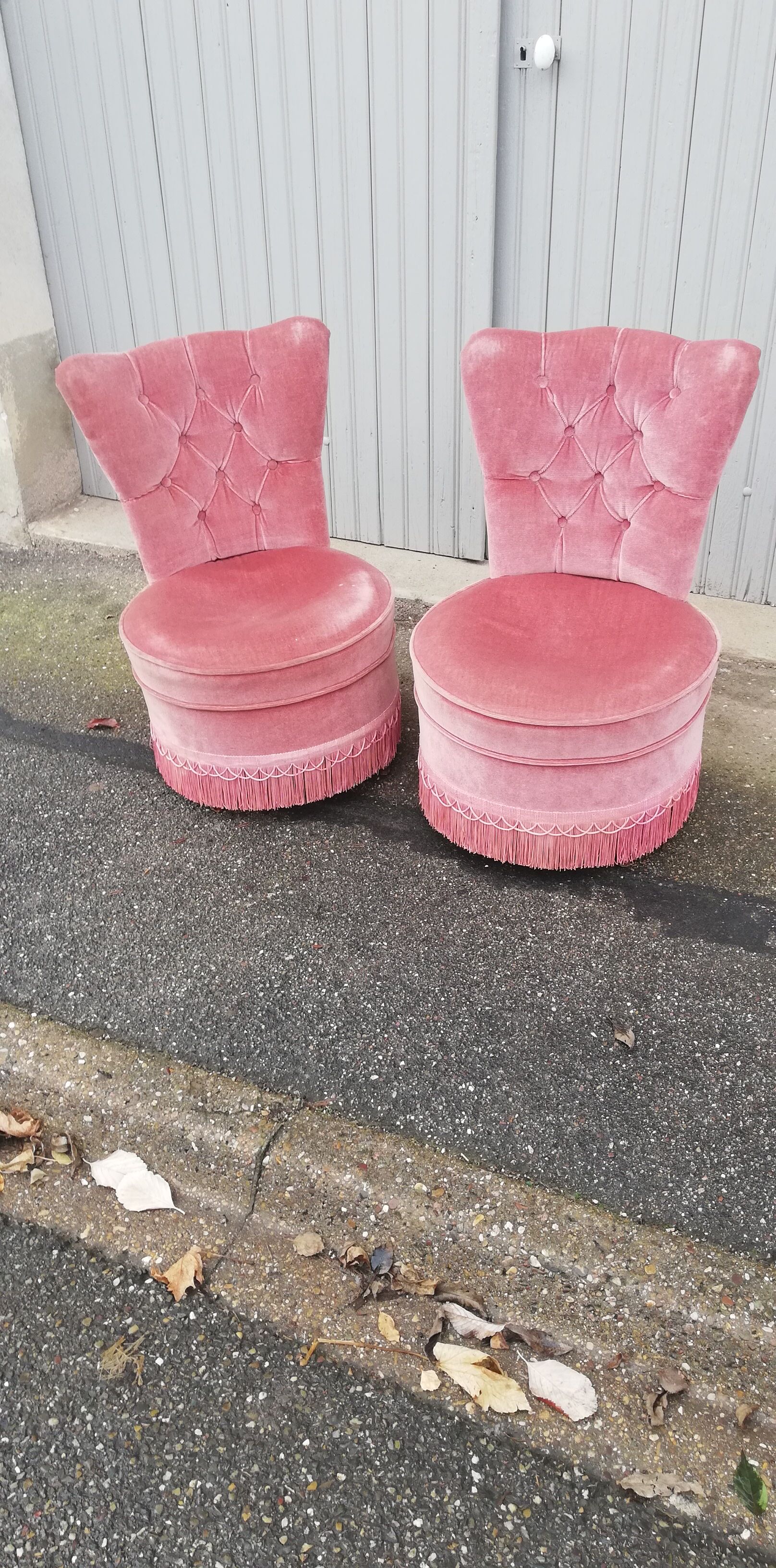Paire de chauffeuses vintage tissu rose