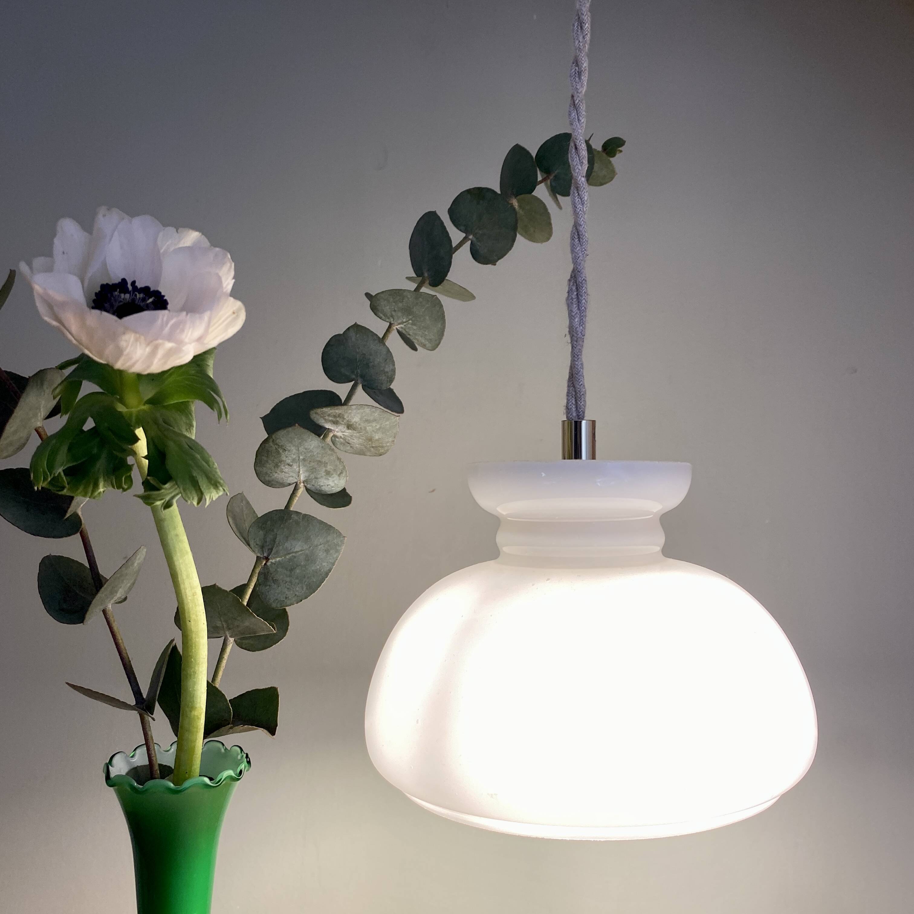 Vintage lampshade pendant light in white opaline