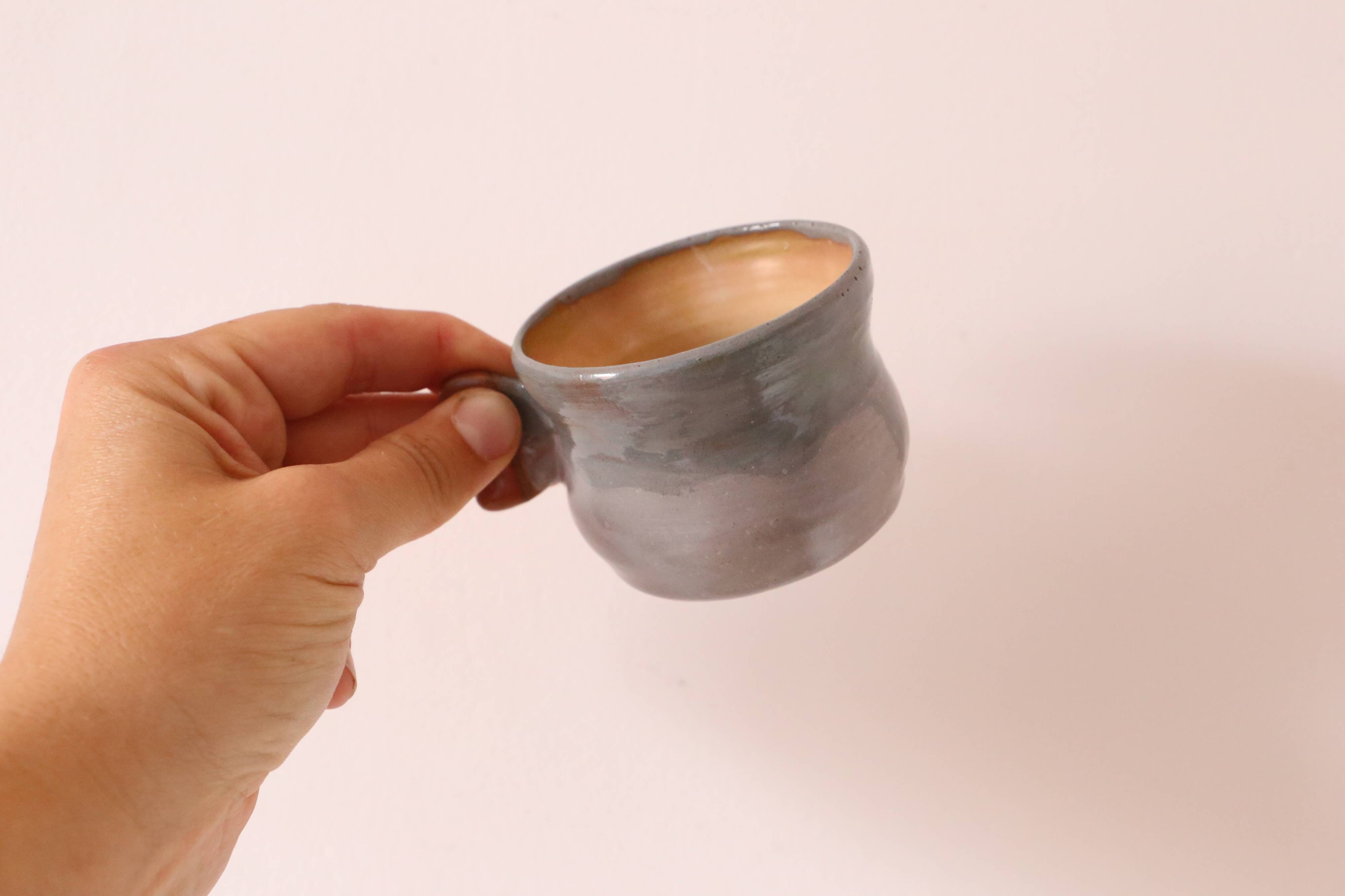 Set of 2 sandstone cups, artisanal pottery, vintage, 1980