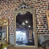 mirror in gray and gold patinated wood with loves