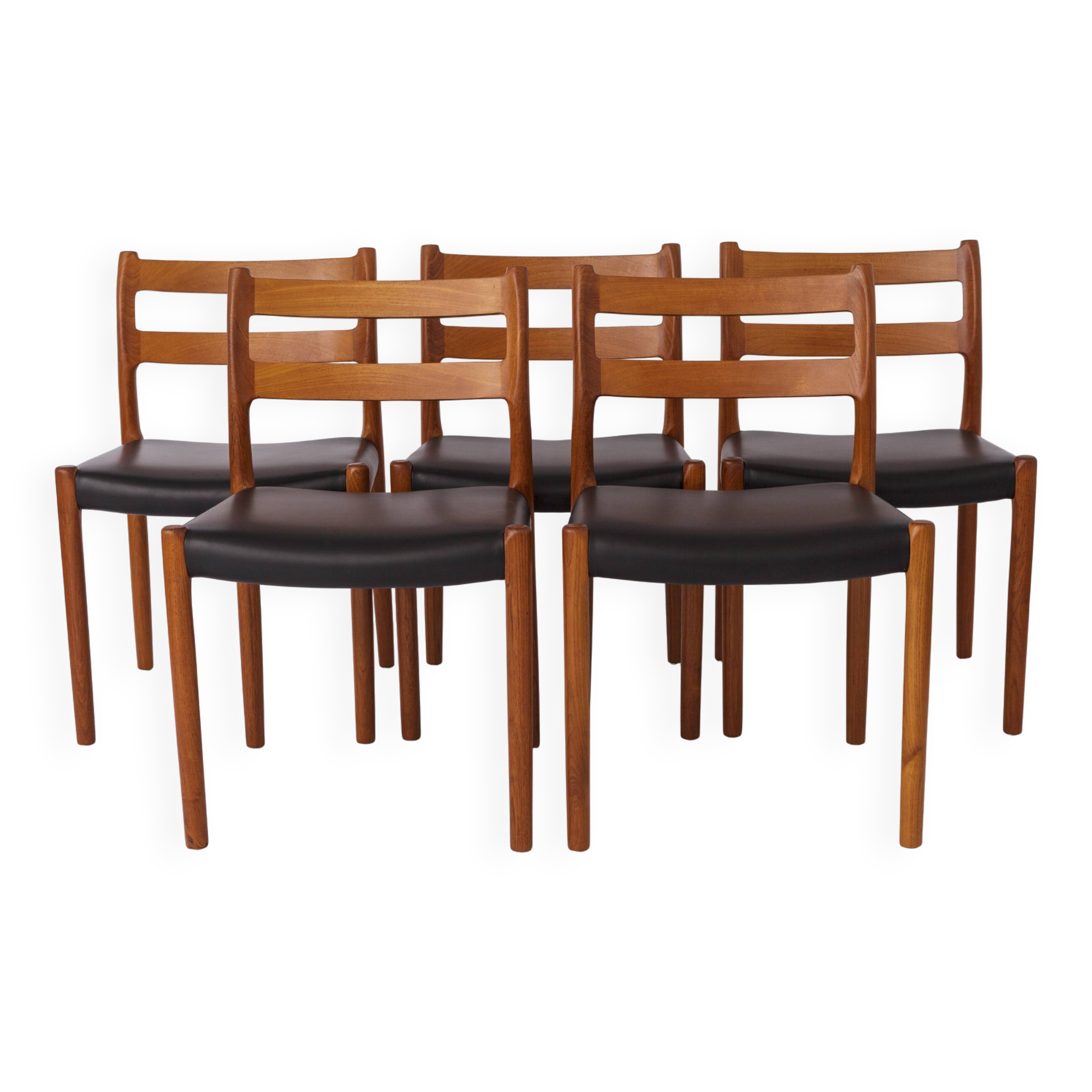 Set of 5 Niels Otto Møller Model 84 Chairs – Danish Teak & Leather