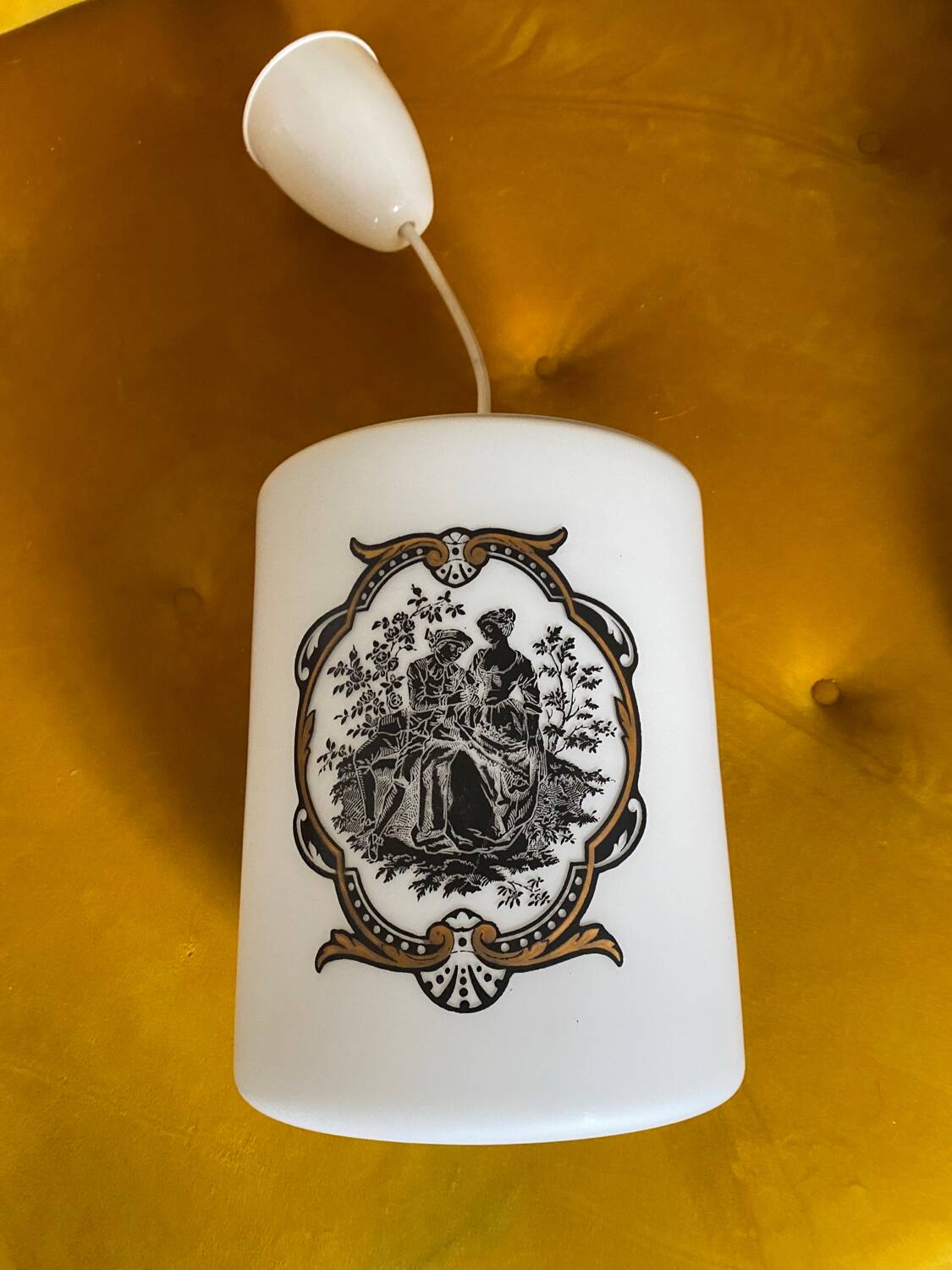 Opaline pendant light with romantic decoration, 1970