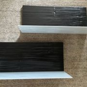 Pair of contemporary shelves in steel and stained wood