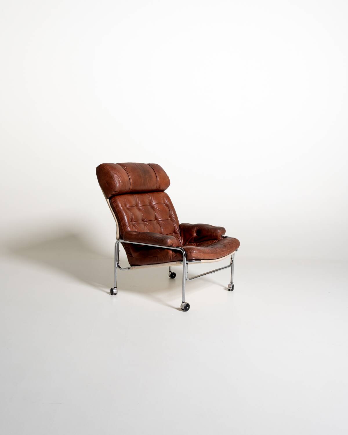 Leather and chrome-plated steel armchair, Sweden, 1960s/70s