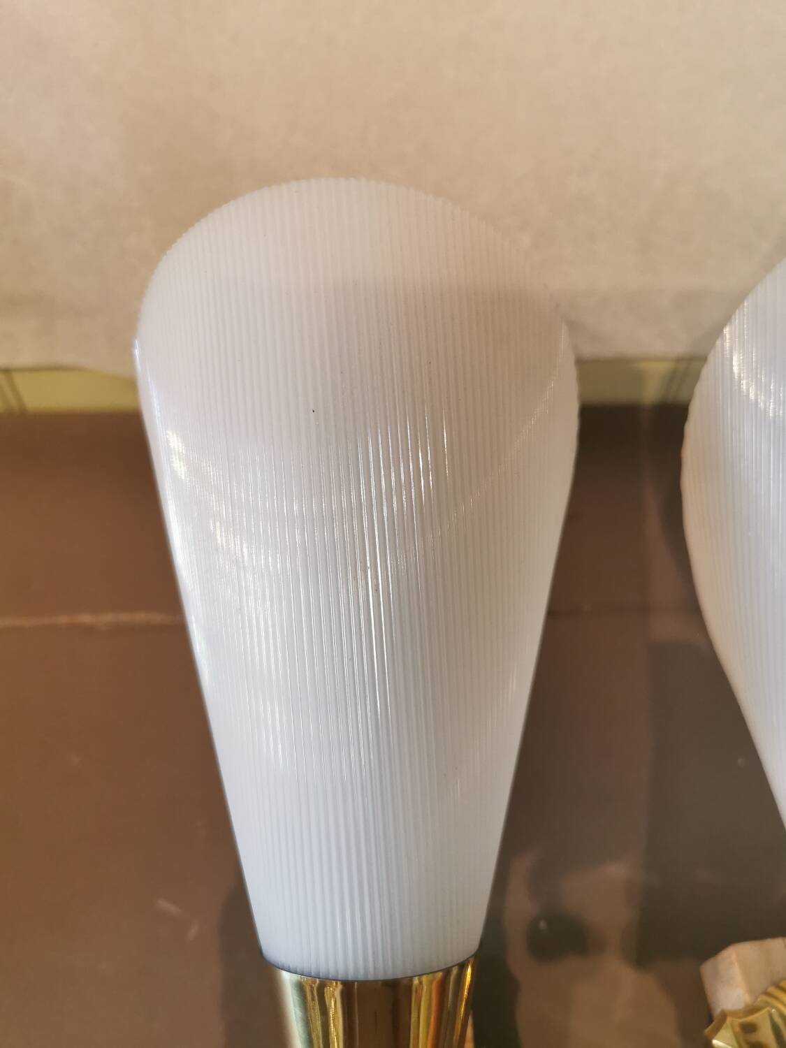 Pair of vintage brass and acrylate wall lights