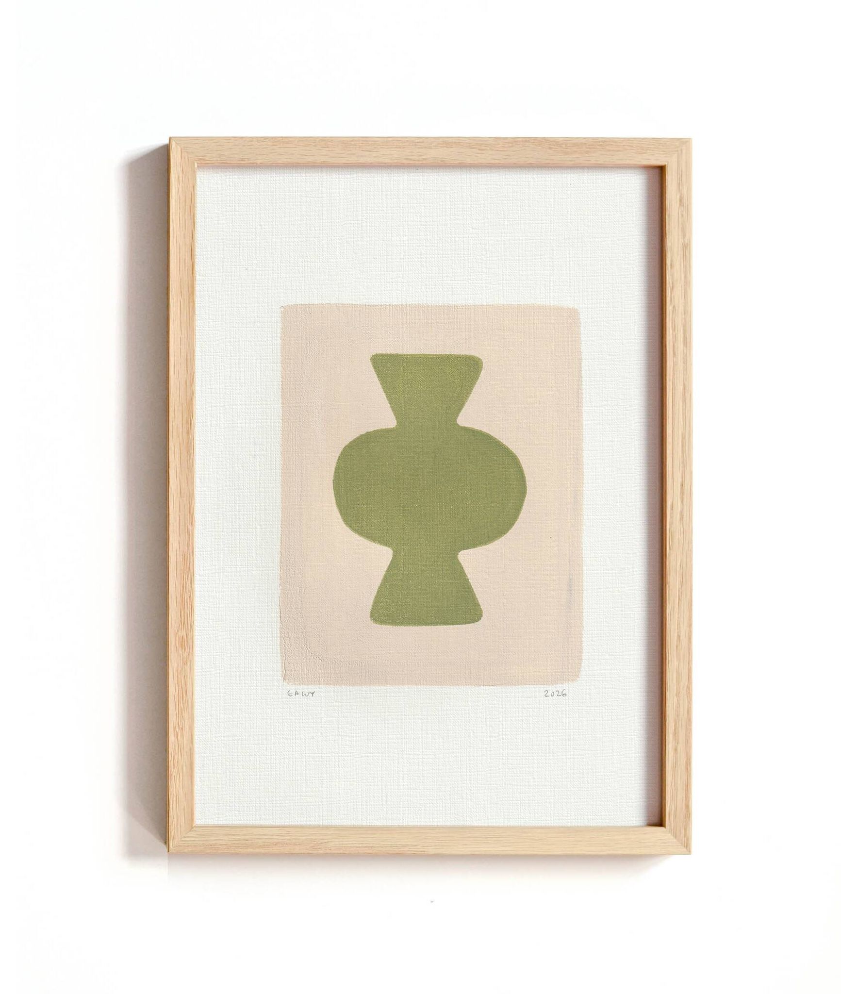 Collection de 4 peintures abstraites col.vert sauge signées Eawy