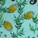 Set of 4 resin trays, inlaid with seahorses, fish, seaweed, and shells.