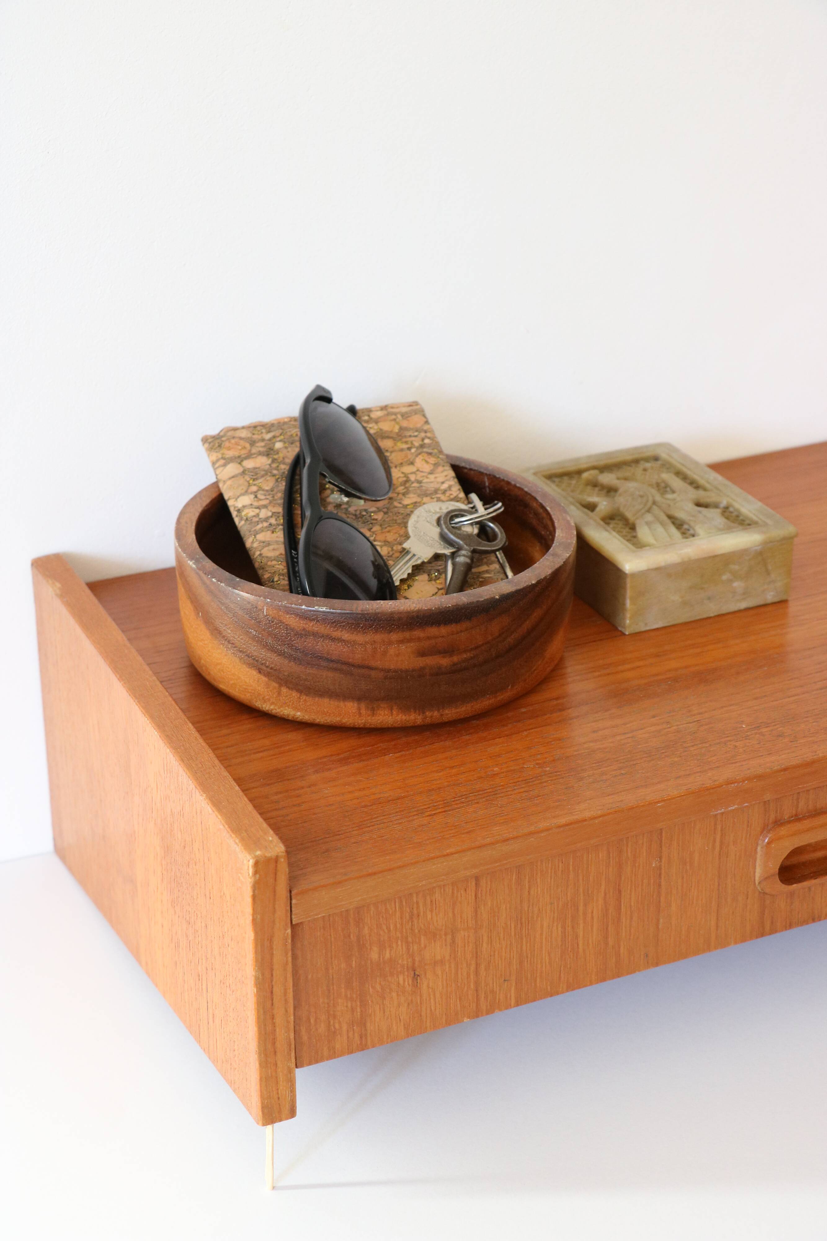 Wall shelf, Scandinavian teak wall bedside table, 1960