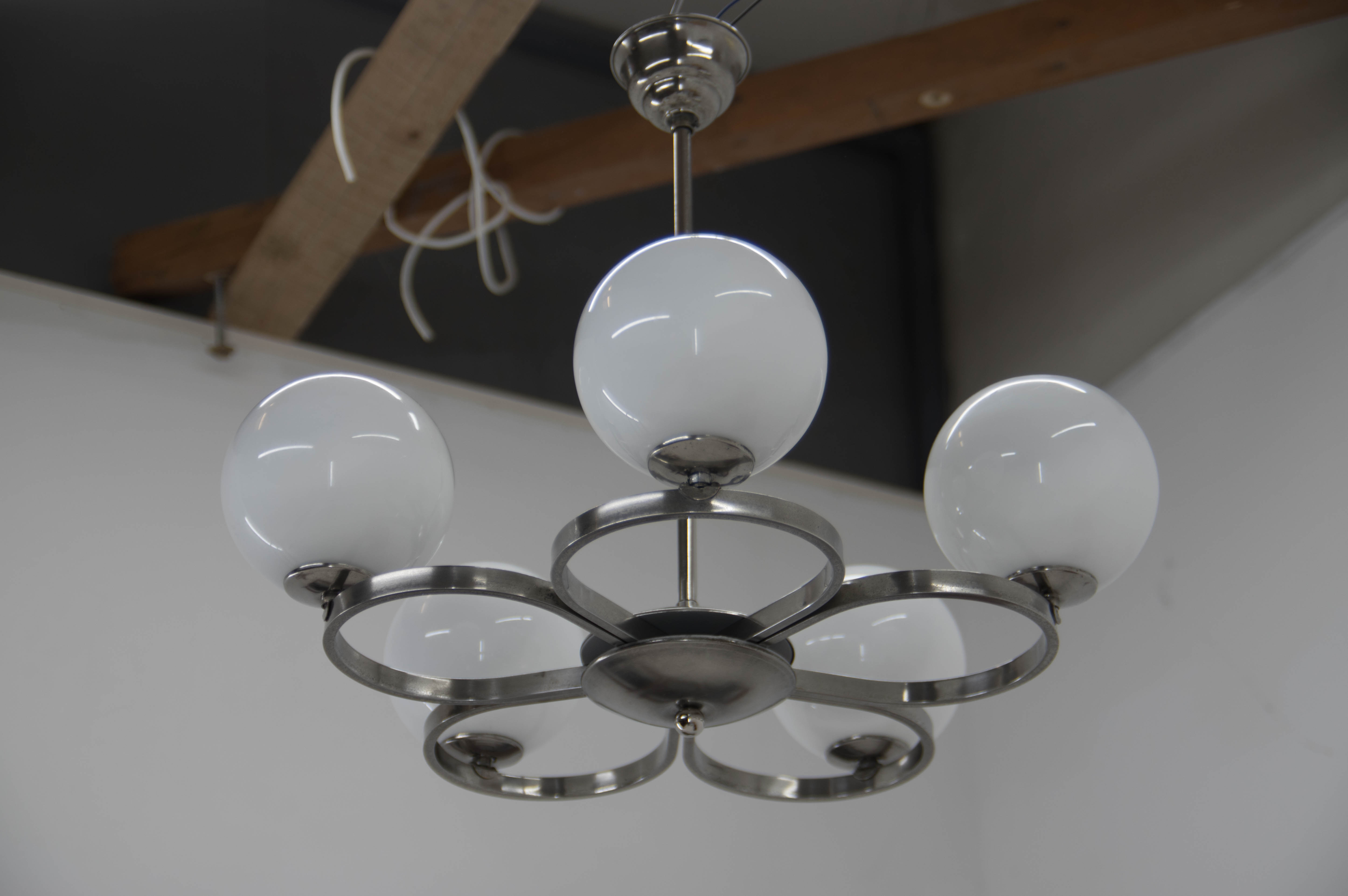 Art deco nickel-plated chandelier, 1930