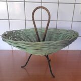 Basket - vintage wicker tripod fruit bowl with handle