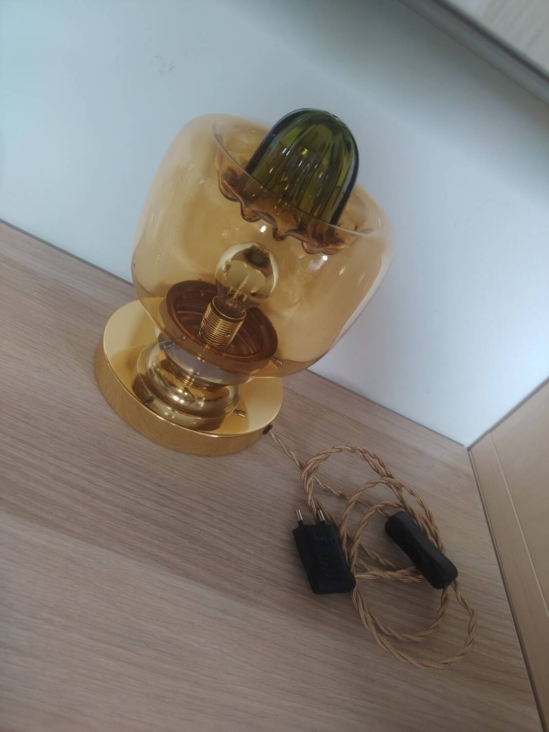 Amber green Murano globe as a lamp