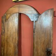 Antique Rustic Tuscan Window in Chestnut with Original Wrought Iron Hardware, 1800s