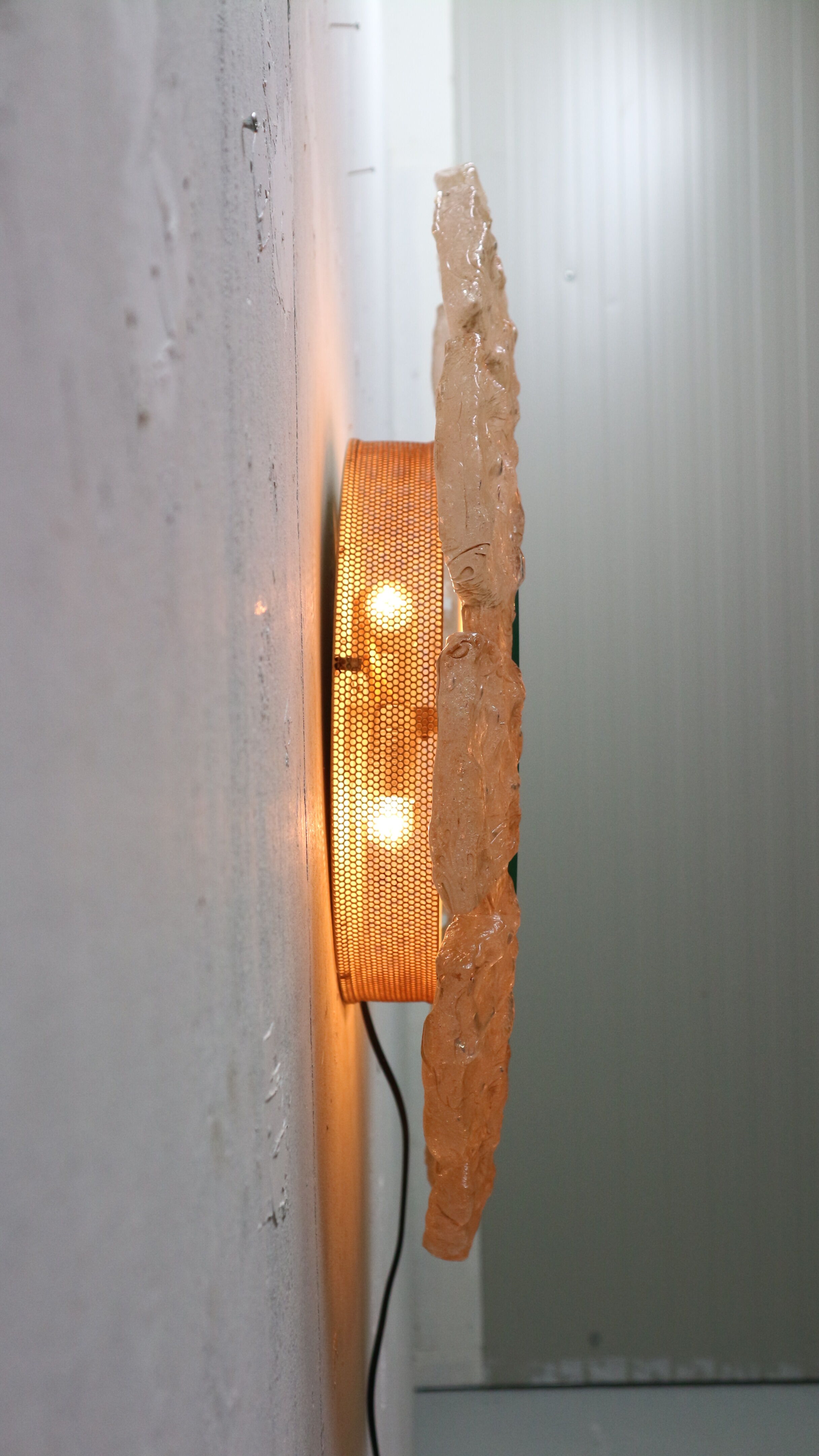 Egon hillebrand round acrylic illuminated mirror with lightening, 1970's germany