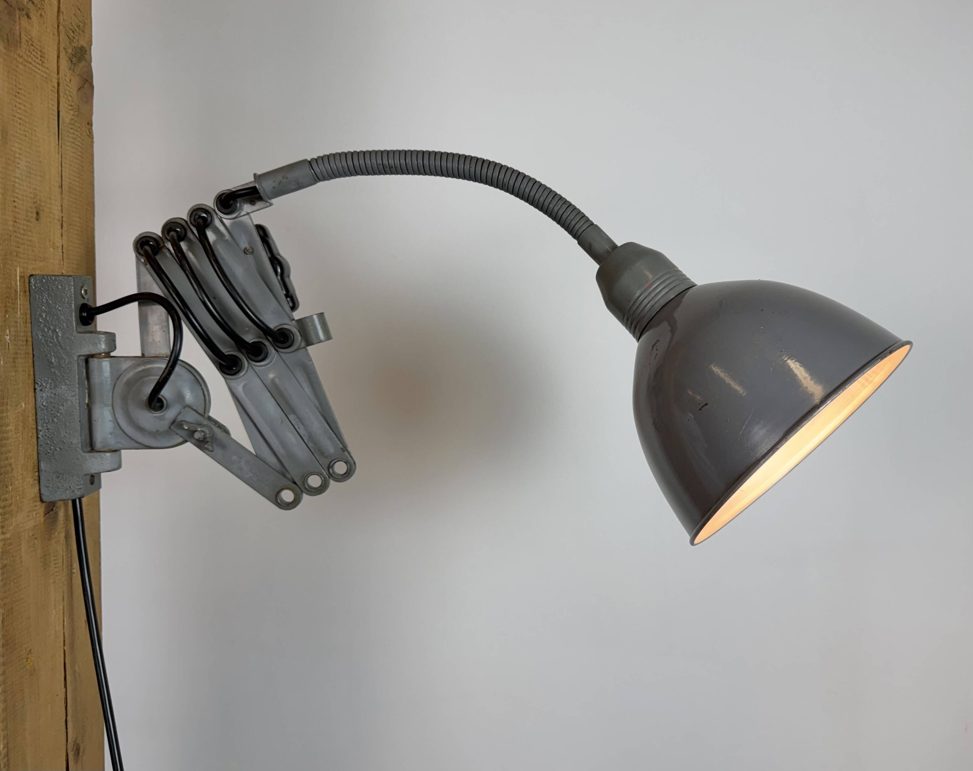 Grey Industrial Gooseneck Scissor Wall Lamp from Elektroinstala, 1960s