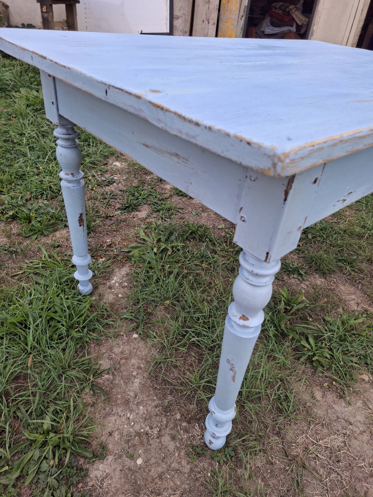 Old patinated blue bistro farmhouse table - 1.2m