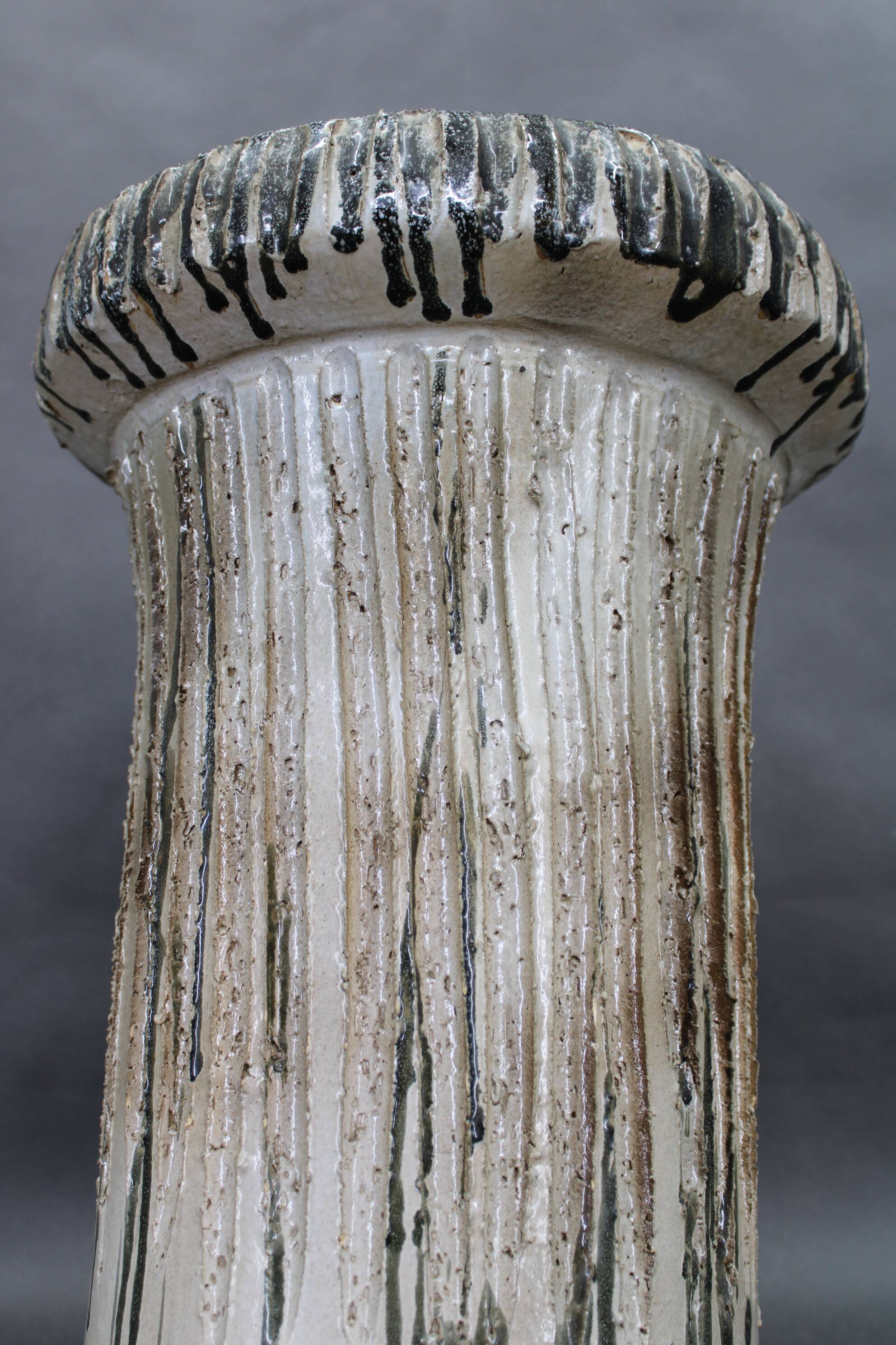 1970s Czechoslovak brutalist ceramic vase, large textured mid-century pottery