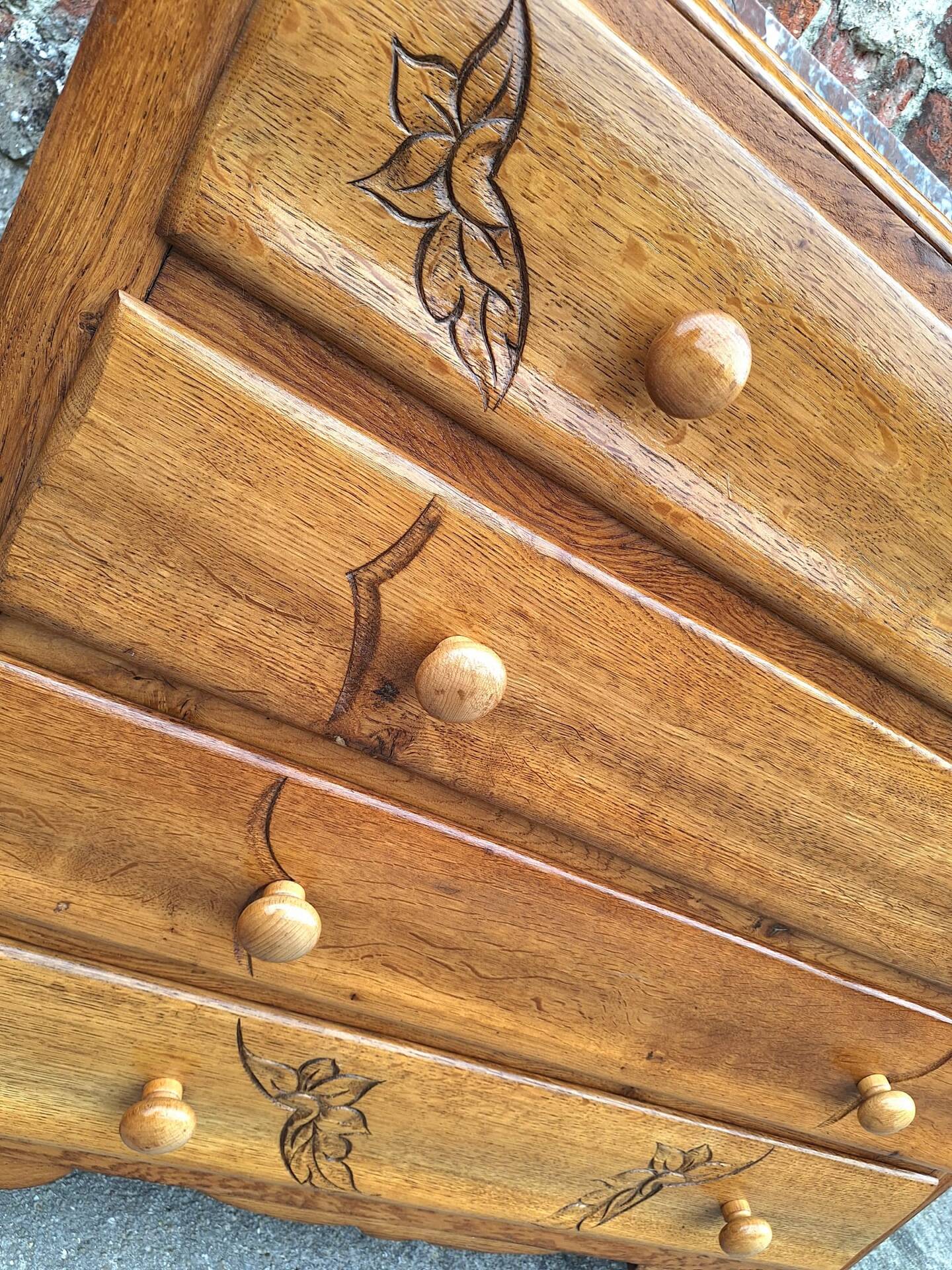 Art Deco commode, vintage antique piece with marble top.