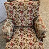 Antique Louis XV style shepherdess armchair in floral flocked fabric