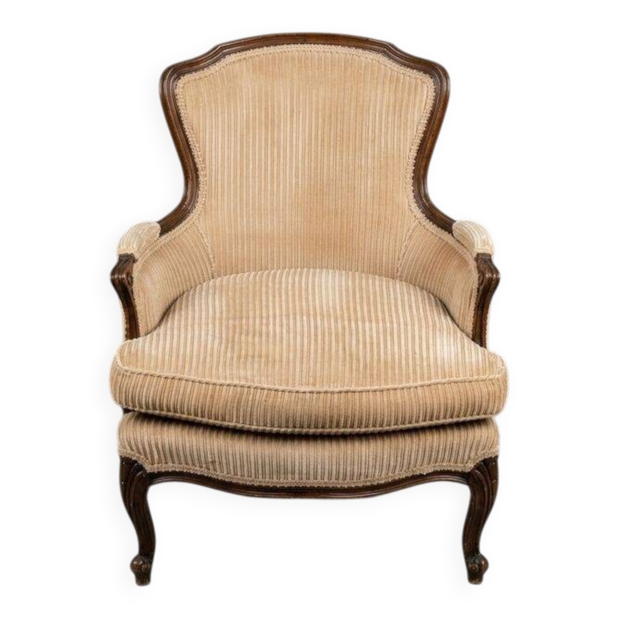 Louis XV Style Bergère Armchair in Cream Corduroy
