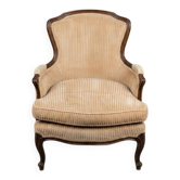 Fauteuil Bergère Style Louis XV en Velours Côtelé Crème