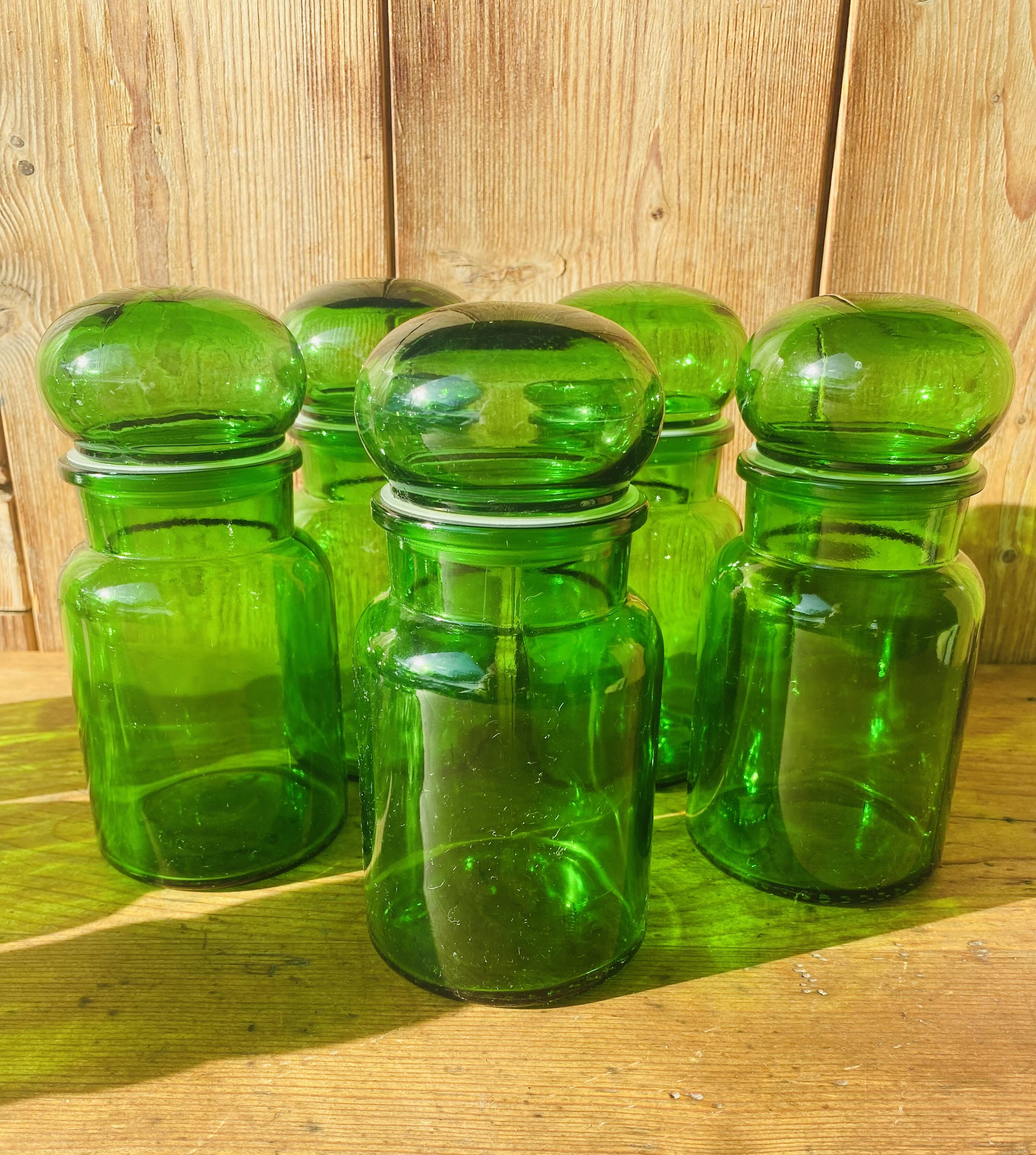 Set of 5 vintage green glass jars Made in Belgium
