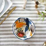 Blue abstract art ceramic bowl