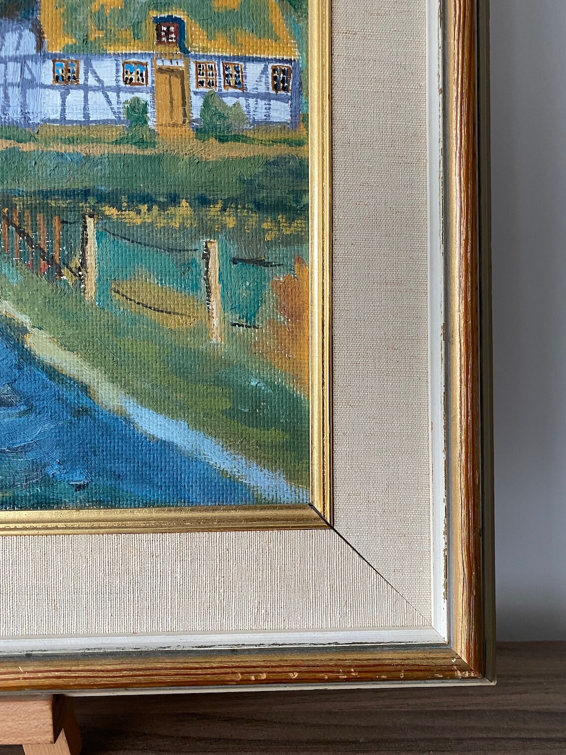 Mid Century Vintage Oil Framed Painting - The Courtyard