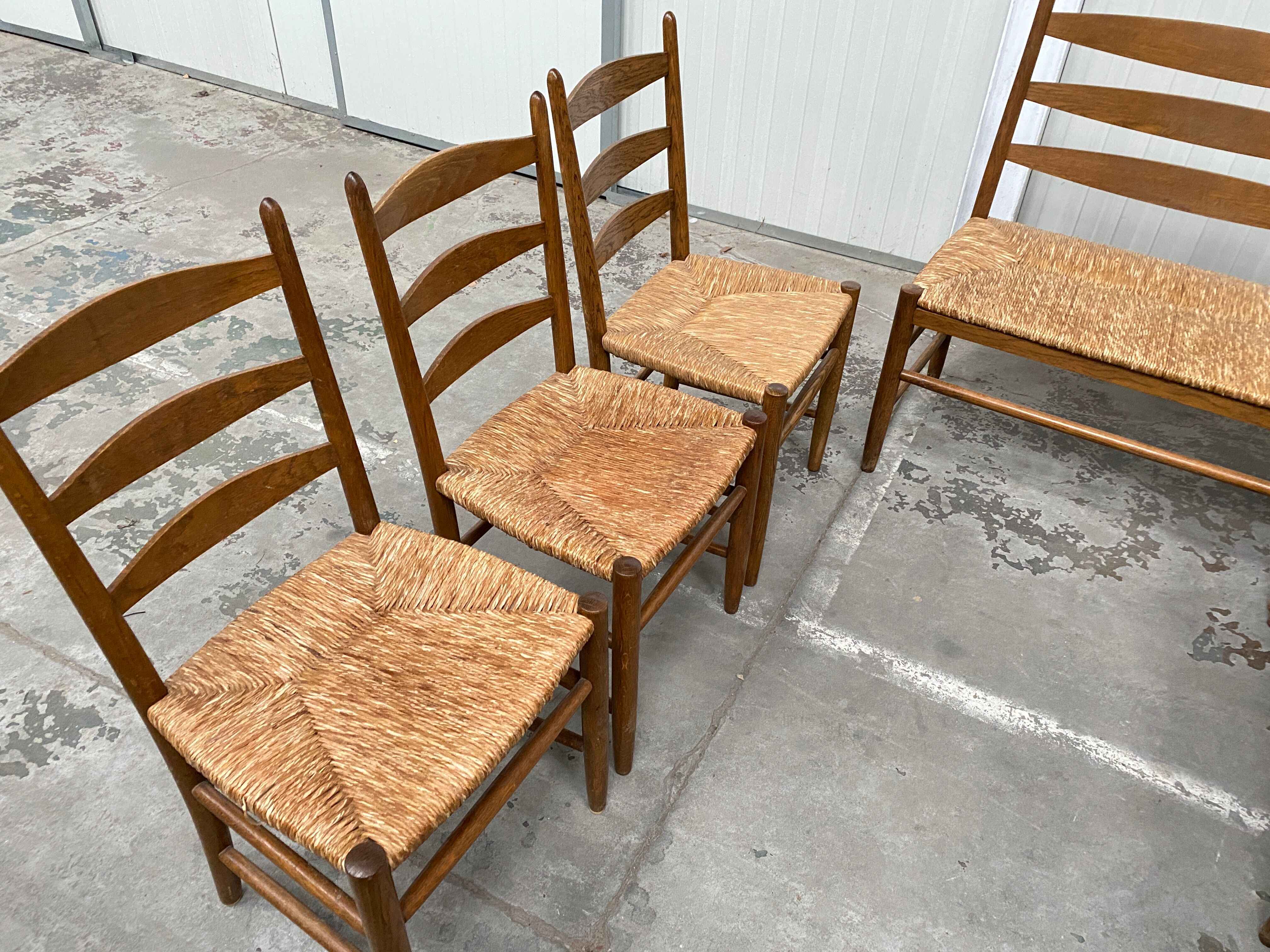 Oak and wicker dining set, 1960s