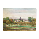 Watercolour painting Village with bell tower signed around 1900
