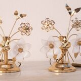 Set of 2 Murano Table Light White Flowers, 1970s