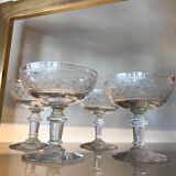 4 old glass champagne cups