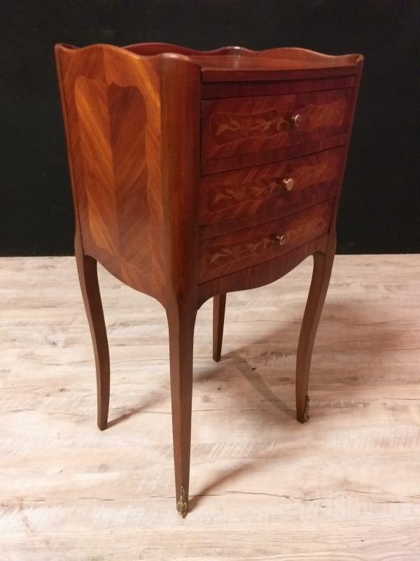 Pair of bedside tables, Louis XVth style and marquetry