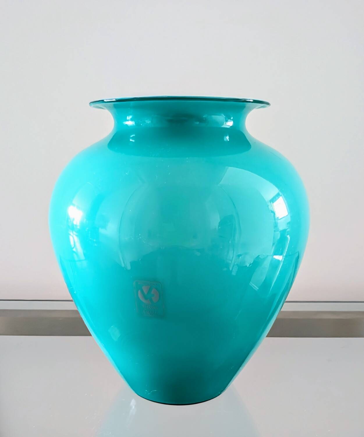 Vase vintage italien en verre turquoise