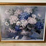 Large hydrangea painting with gilded wooden frame