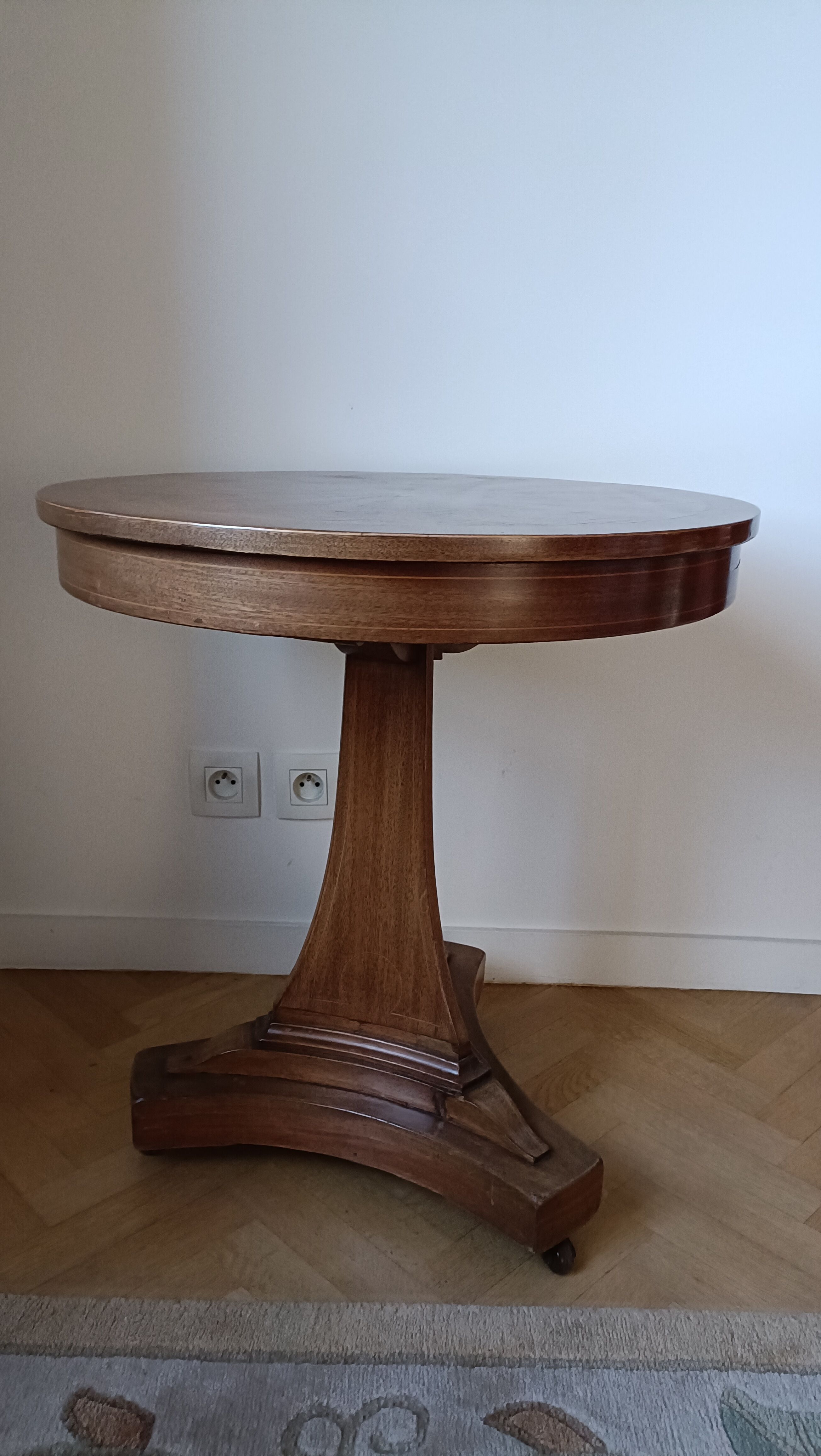 English marquetry pedestal table