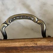 Grand plateau vintage,  marqueterie de bois sous verre