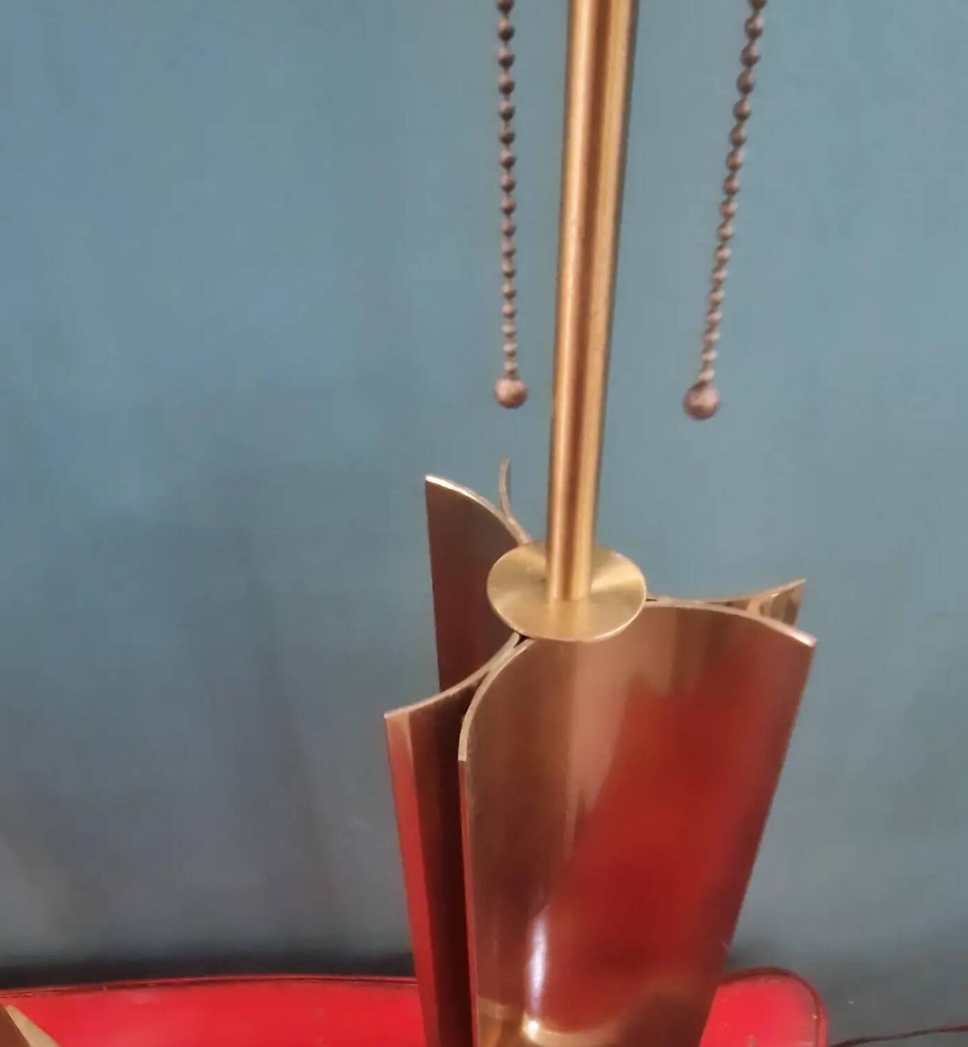 Large pair of 70s gold metal table lamps