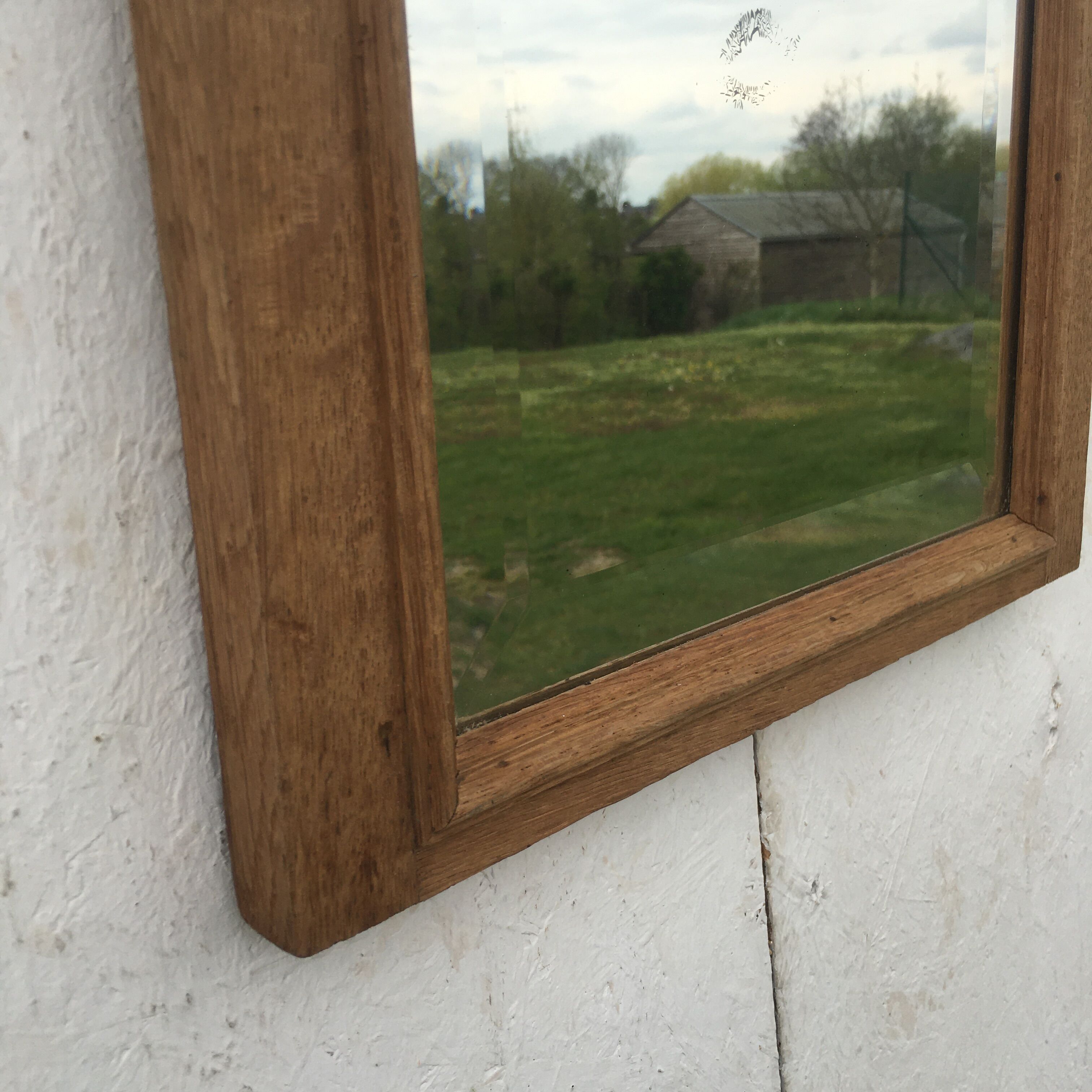 Bevelled mirror oak frame 55x35cm