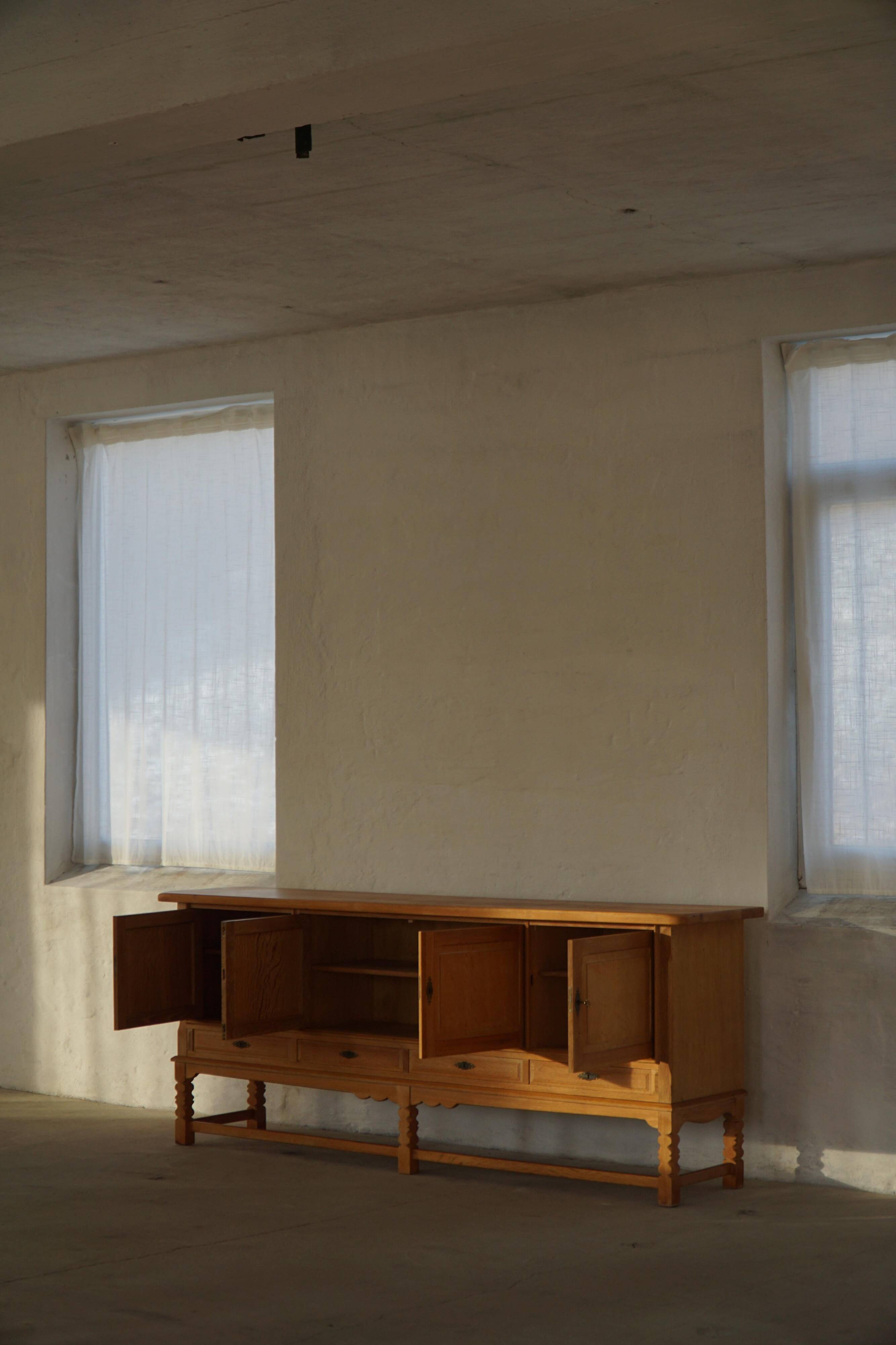 Brutalist Mid-Century Danish Buffet in Oak, Henning Kjærnulf, 1960s