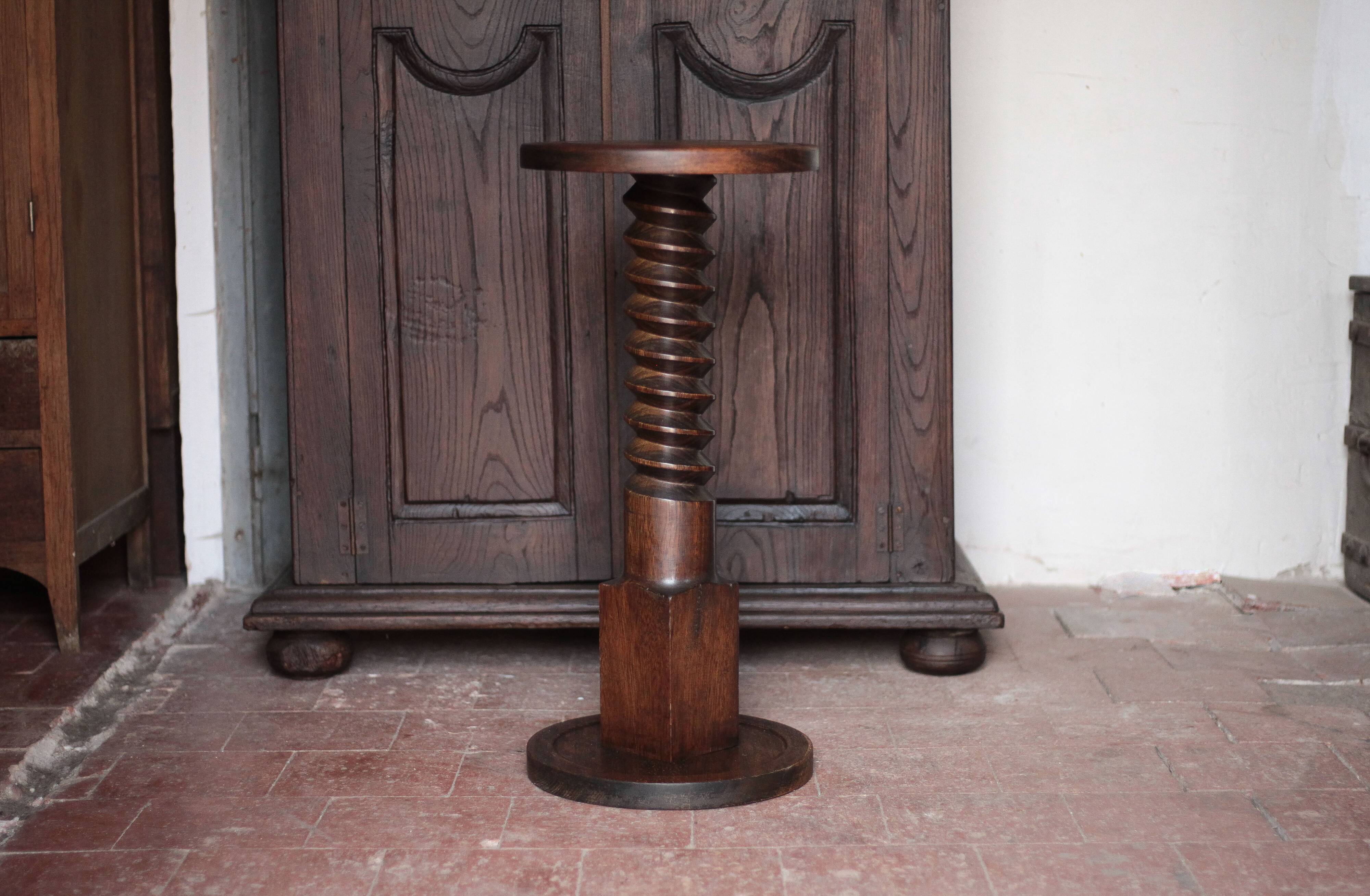 Vintage column, press screw column, wooden saddle, turned wooden foot