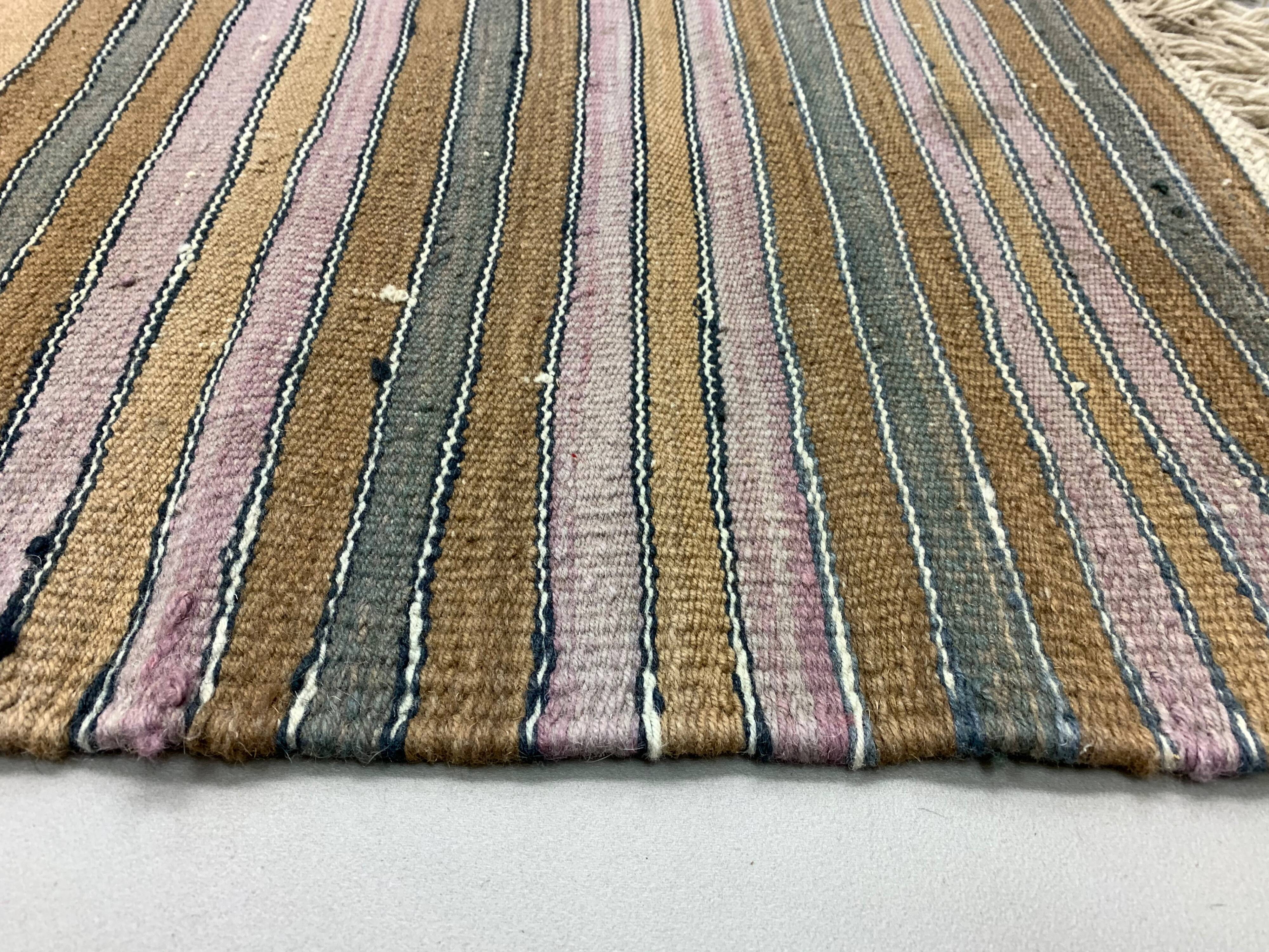 Vintage Turkish Kilim  242x174 cm Kelim Rug, Wool, Large Brown, Beige, Purple