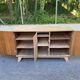 Vintage 1950s oak enfilade buffet with tapered legs.