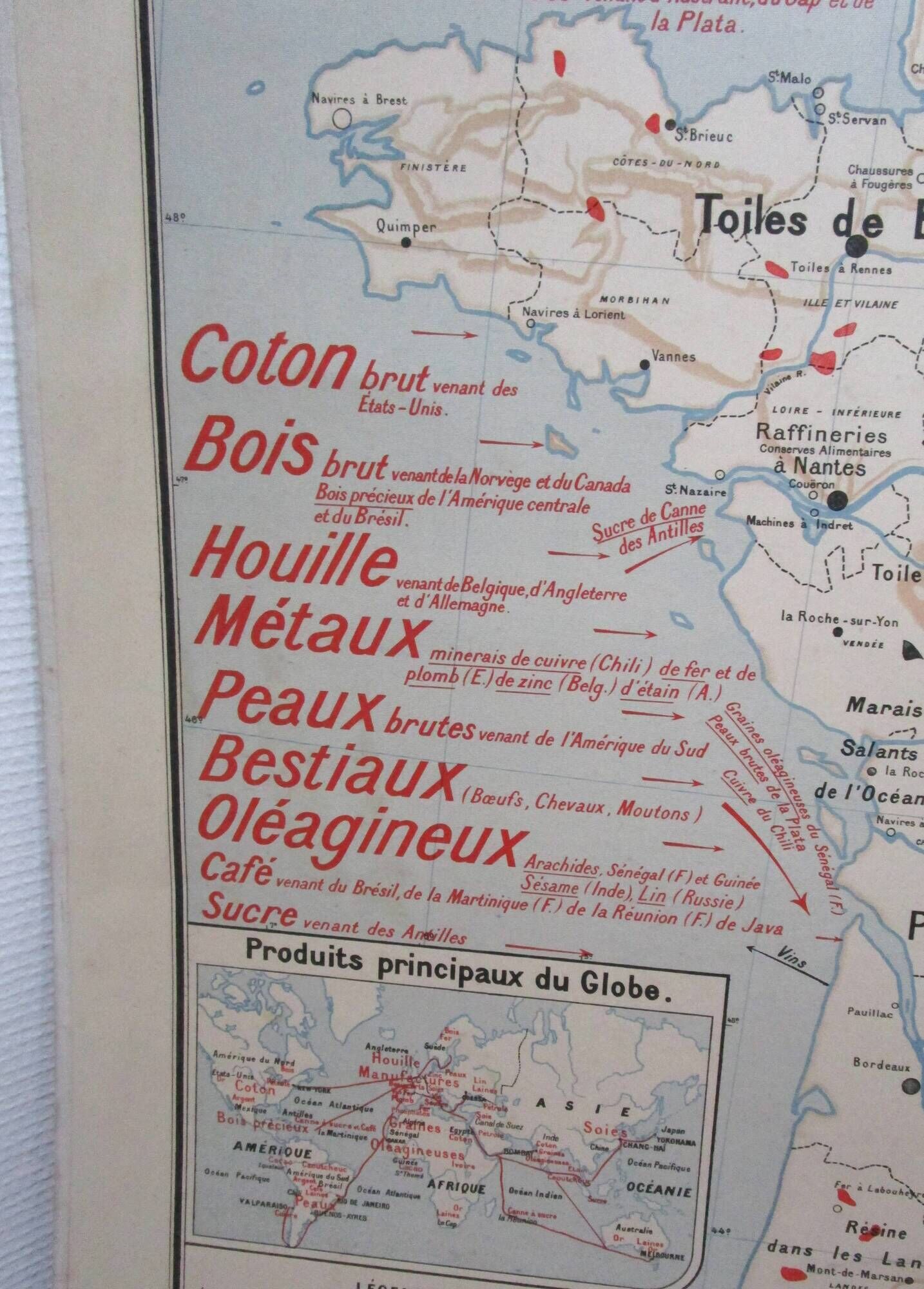 School map France Vidal Lablache 60s agriculture industry and trade