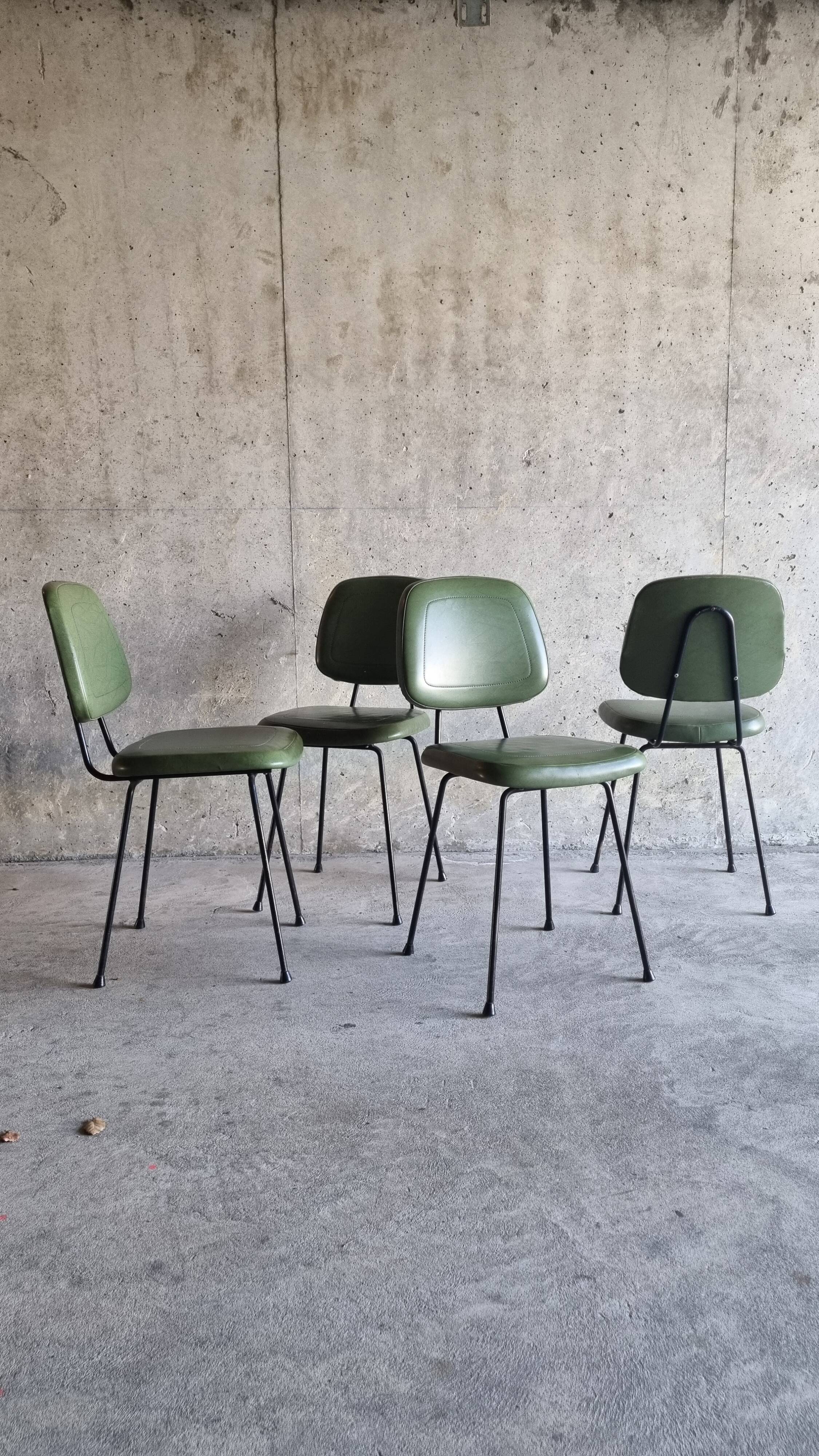 set of 4 vintage green chairs