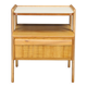 1960s mid-century maple nightstand with milky glass shelf, restored, Czechoslovakia
